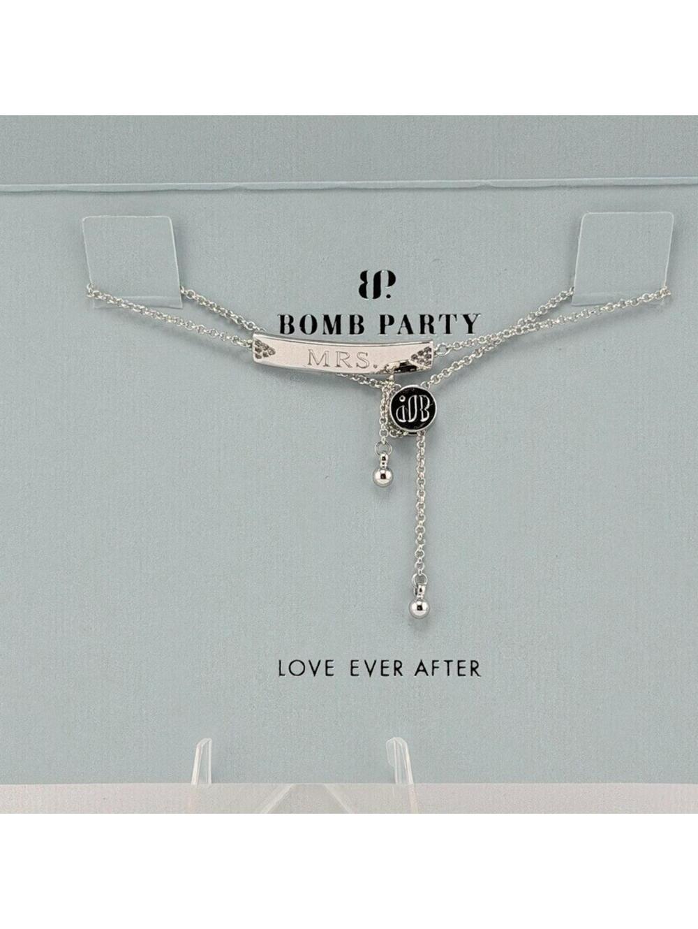 Bomb Party Love Ever After "The Mrs. Bar Bracelet" CZ on Rhodium RBP3760 RETRO